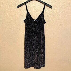 M Studio Slinky Mini Dress Black with Silver Glitter Spaghetti Straps Size (M)